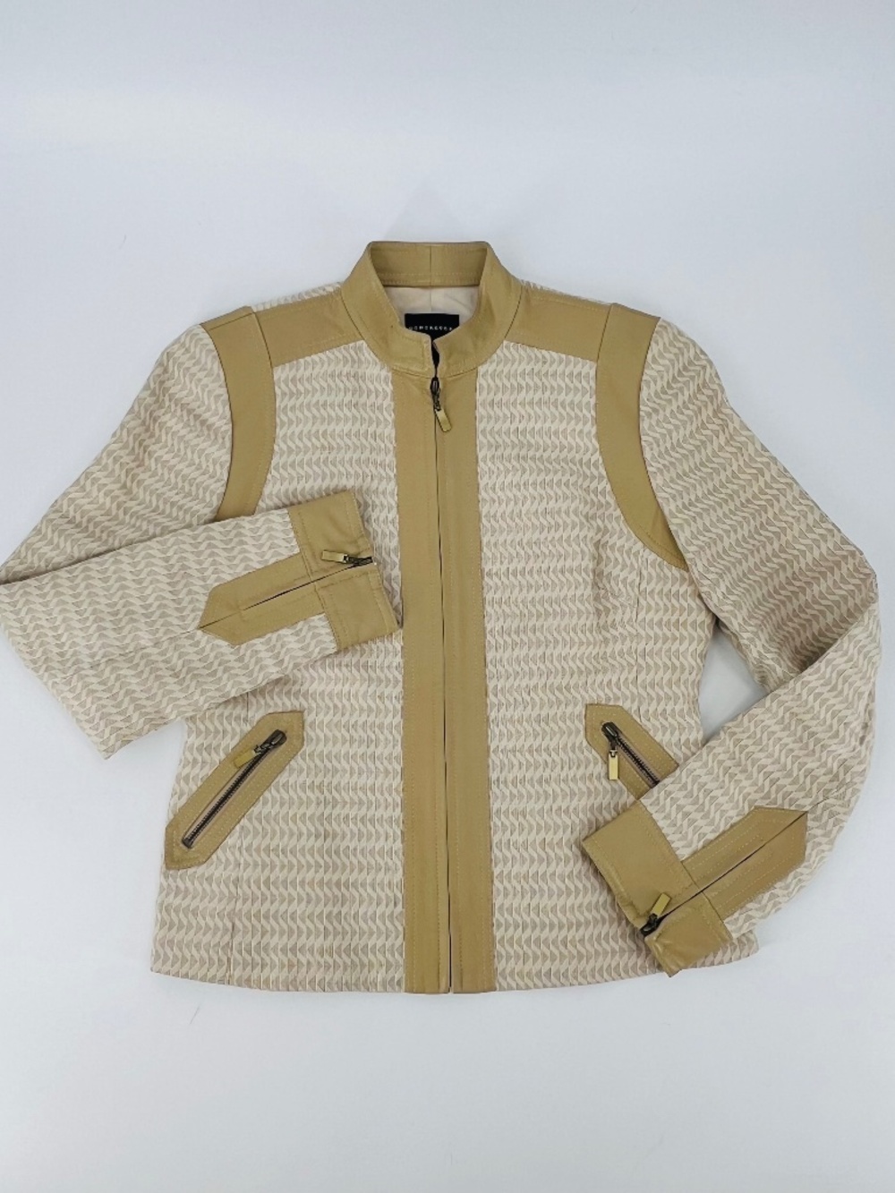 Doncaster Linen Cotton Leather Full Zip Jacket Designer Quiet Luxury Structured